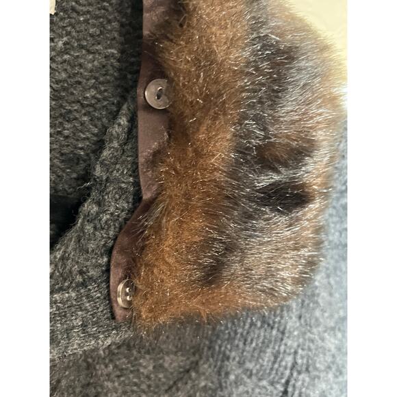 Deane & White size S cardigan lambswool gray detachable faux fur collar - Picture 7 of 8